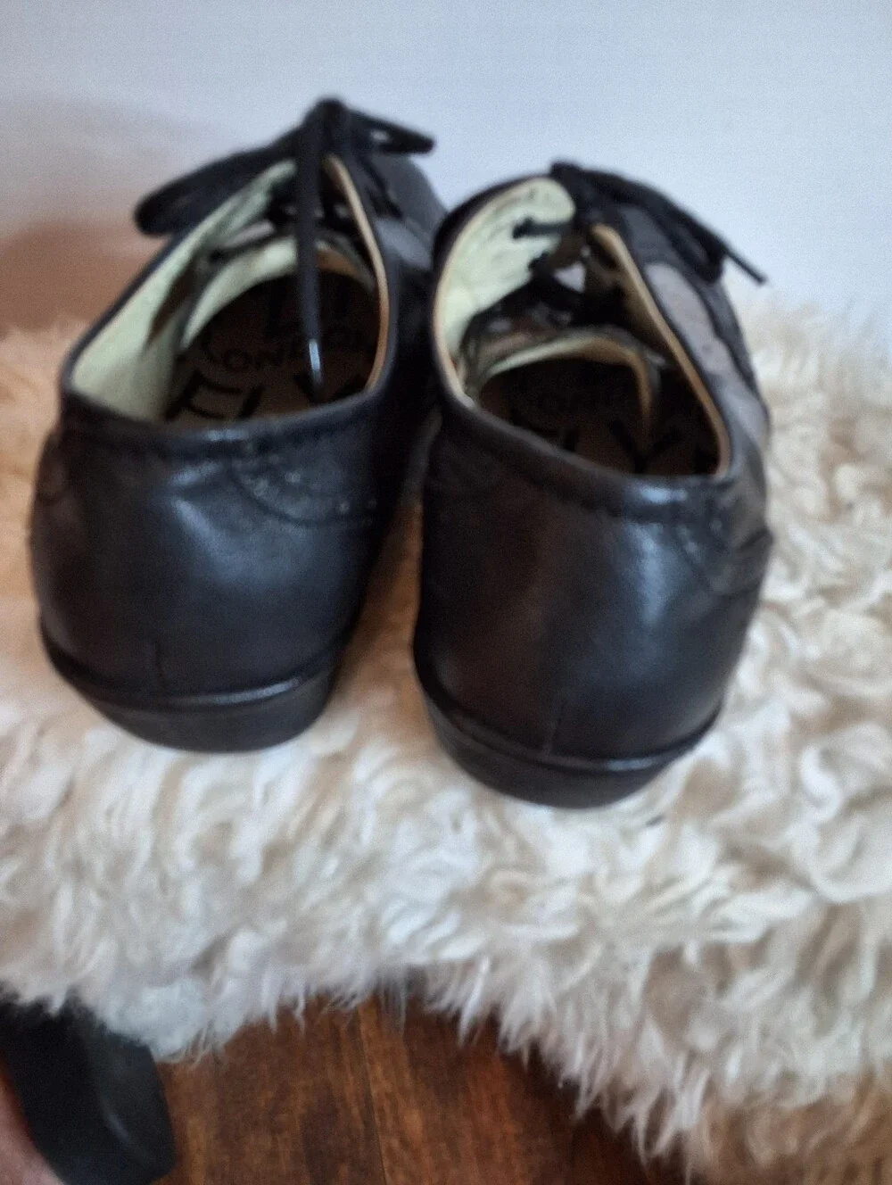 Fly London Black Silver Leather Lace Up Wedge Oxford Shoes Size 40 9- 9.6